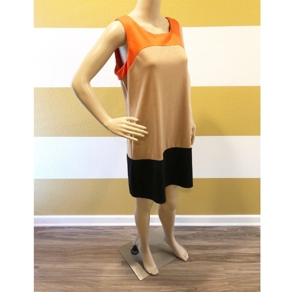 A. Byer orange/tan/black color block shift dress - Picture 3 of 9